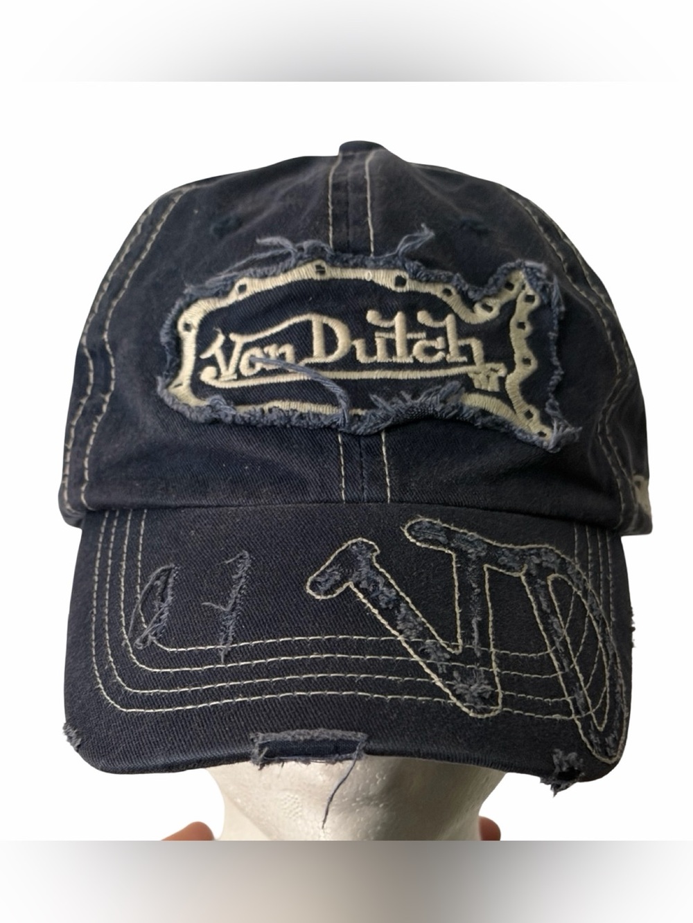 Von Dutch navy dad cap adjustable distressed 90s